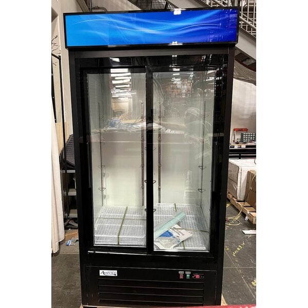 Scratch and Dent Avantco GDS-33-HCB 40" Black Sliding Glass Door Merchandiser Refrigerator with LED Lighting