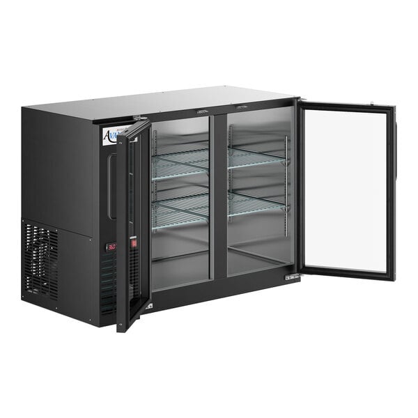 Scratch and Dent Avantco UBB-48-GT-G 48" Black Underbar Height Narrow Glass Door Back Bar Refrigerator with Galvanized Top and LED Lighting