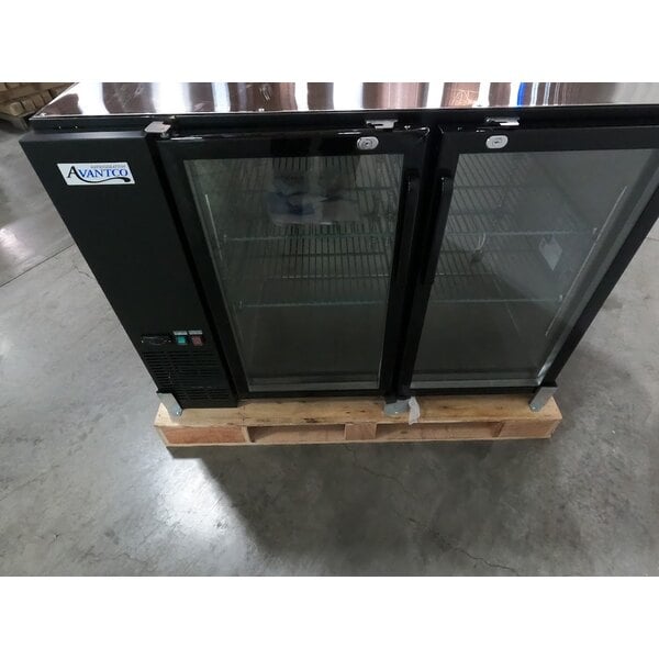 Scratch and Dent Avantco UBB-48-GT-G 48" Black Underbar Height Narrow Glass Door Back Bar Refrigerator with Galvanized Top and LED Lighting