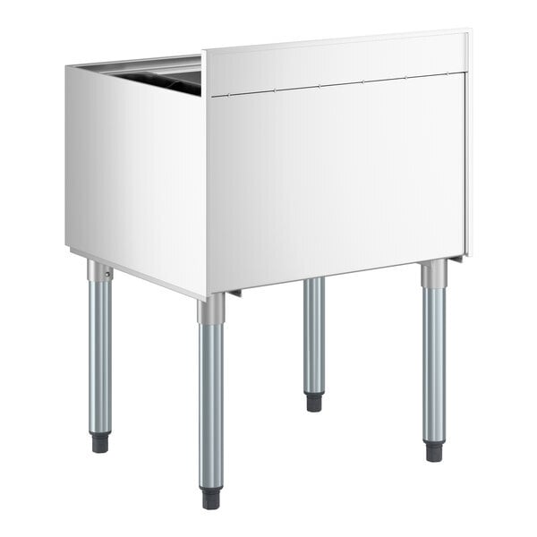 Scratch and Dent Regency 21" x 24" Stainless Steel Underbar Ice Bin with Bottle Holders - 77 lb.
