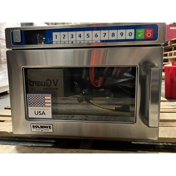 Scratch and Dent Solwave Ameri-Series Space Saver Heavy-Duty Stainless Steel Commercial Microwave with Push Button Controls - 208/240V, 2,100W