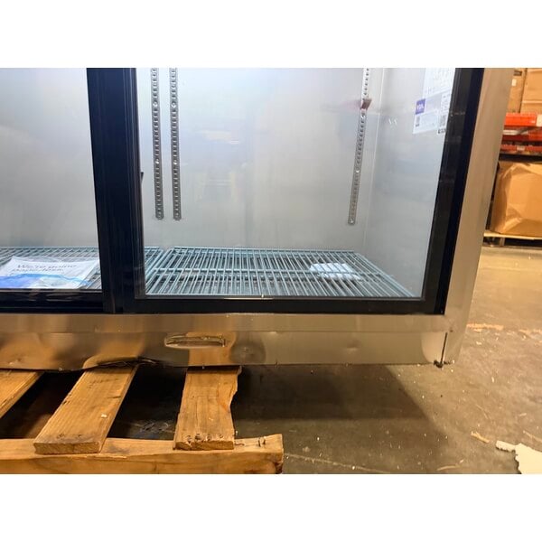Scratch and Dent Avantco UBB-60S-HC 60" Stainless Steel Counter Height Narrow Sliding Glass Door Back Bar Refrigerator with LED Lighting