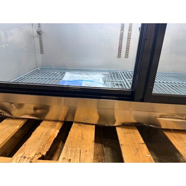 Scratch and Dent Avantco UBB-60S-HC 60" Stainless Steel Counter Height Narrow Sliding Glass Door Back Bar Refrigerator with LED Lighting