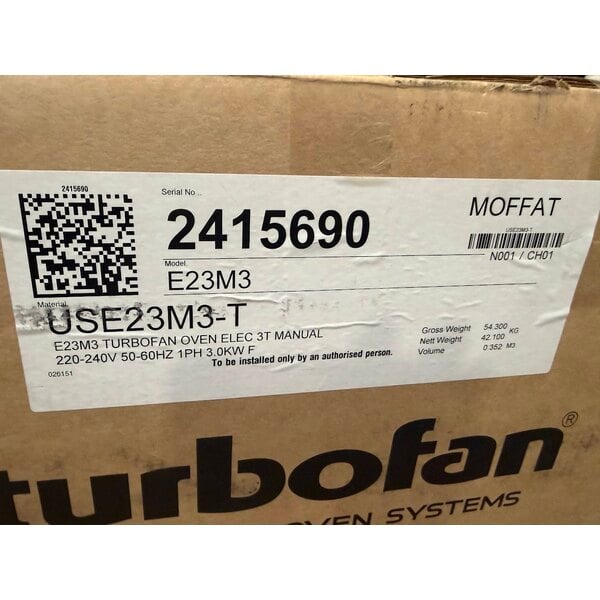 Scratch and Dent Moffat E23M3-T Turbofan Single Deck Half Size Electric Convection Oven with Mechanical Controls - 220-240V, 1 Phase, 3 kW