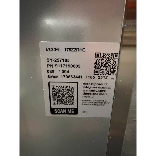 Scratch and Dent Avantco Z2-R-WMS 54" VersaHub WiFi-Enabled Solid Door Stainless Steel Reach-In Refrigerator