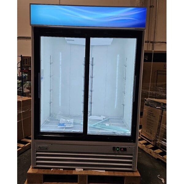 Scratch and Dent Avantco GDS-47-HC 53 1/8" White Sliding Glass Door Merchandiser Refrigerator with LED Lighting