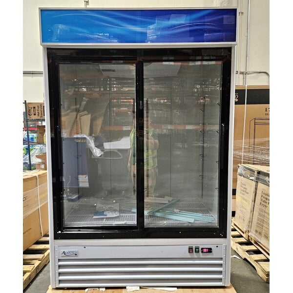 Scratch and Dent Avantco GDS-47-HC 53 1/8" White Sliding Glass Door Merchandiser Refrigerator with LED Lighting