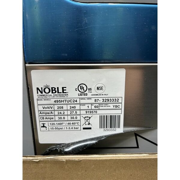 Scratch and Dent Noble Warewashing HT-UC24 Select High-Temperature Undercounter Dishwasher with Booster Heater- 208/240V, 1 Phase