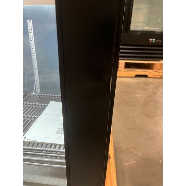 Scratch and Dent True TBB24-48-2G-Z1-BST-B-1 48 1/8" Black Underbar Glass Door Narrow Back Bar Refrigerator with Black Underbar Sub Top and LED Lighting