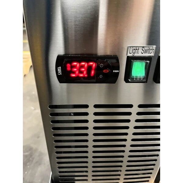 Scratch and Dent Avantco UBB-72G-HC-S 73" Stainless Steel Counter Height Narrow Glass Door Back Bar Refrigerator with LED Lighting