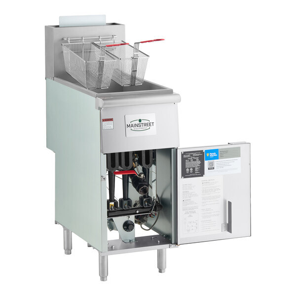 Scratch and Dent MainStreet Equipment Natural Gas 40 lb. Stainless Steel Floor Fryer - 90,000 BTU