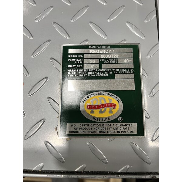 Scratch and Dent Regency 40 lb. 20 GPM Grease Trap with 3" Non-Threaded Connections - PDI Certified