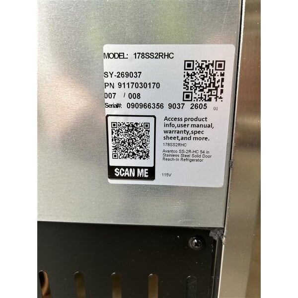 Scratch and Dent Avantco SS-2R-HC 54" Stainless Steel Solid Door Reach-In Refrigerator