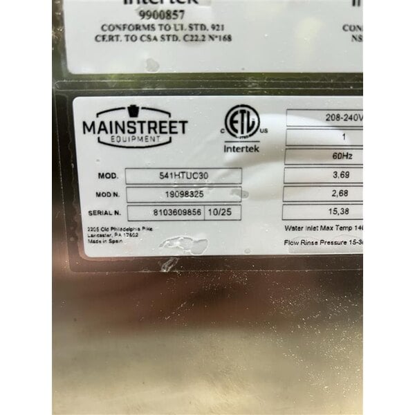 Scratch and Dent MainStreet Equipment HTUC High-Temperature Undercounter Dishwasher - 208V/240V, 1 Phase
