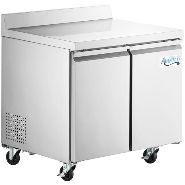 Scratch and Dent Avantco SS-WT-36F-HC 36" Two Door Worktop Freezer with 3 1/2" Backsplash