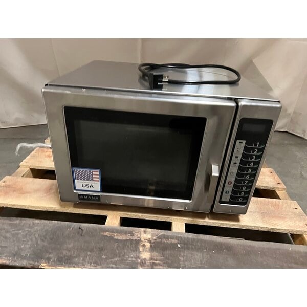 Scratch and Dent Amana RFS12TS Medium Duty Stainless Steel Commercial Microwave with Push Button Controls - 120V, 1,200W