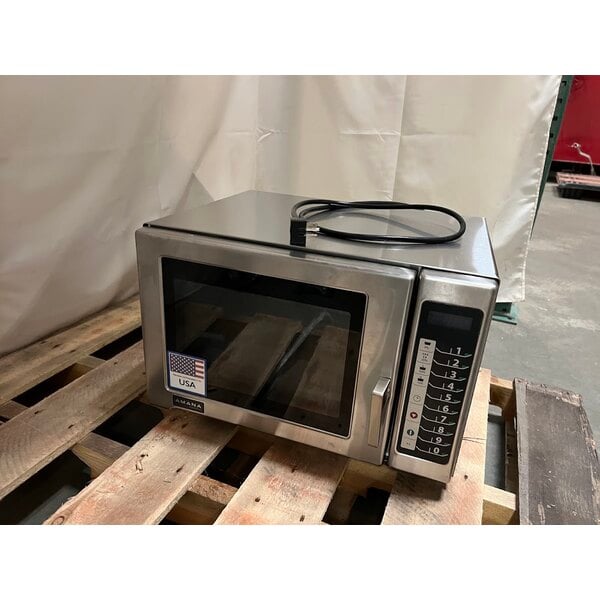 Scratch and Dent Amana RFS12TS Medium Duty Stainless Steel Commercial Microwave with Push Button Controls - 120V, 1,200W