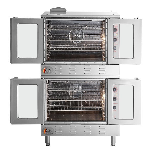 Scratch and Dent Cooking Performance Group FGC-200-NK Double Deck Standard Depth Full Size Natural Gas Convection Oven with Legs - 108,000 BTU