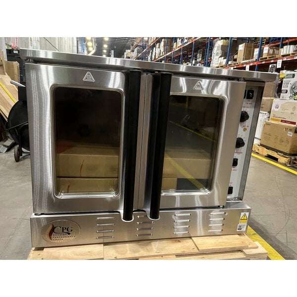 Scratch and Dent Cooking Performance Group FGC-200-NK Double Deck Standard Depth Full Size Natural Gas Convection Oven with Legs - 108,000 BTU