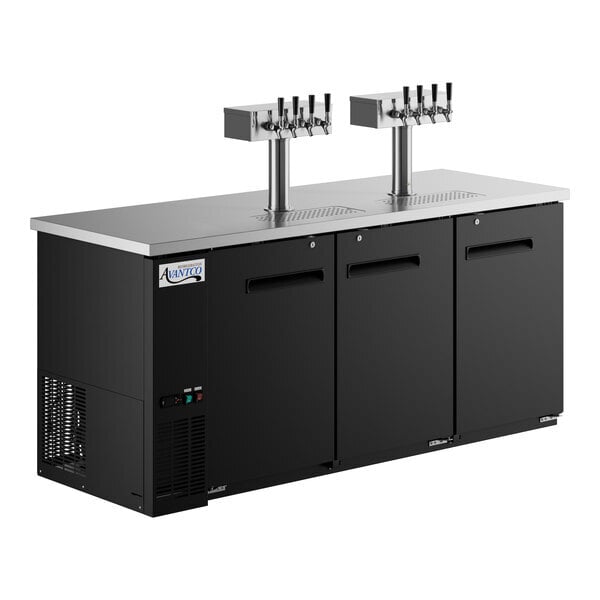 Scratch and Dent Avantco Black Kegerator / Beer Dispenser with 2 Quadruple Tap Towers (3) 1/2 Keg Capacity