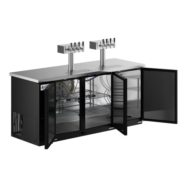 Scratch and Dent Avantco Black Kegerator / Beer Dispenser with 2 Quadruple Tap Towers (3) 1/2 Keg Capacity