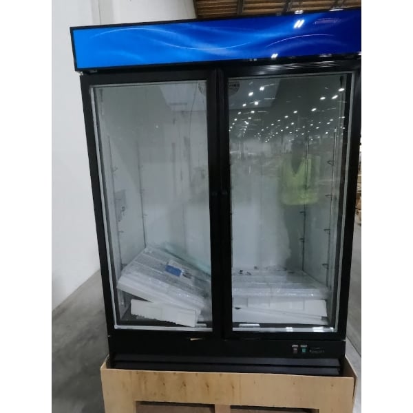 Scratch and Dent Avantco GDC-49-HC 53" Black Swing Glass Door Merchandiser Refrigerator with LED Lighting