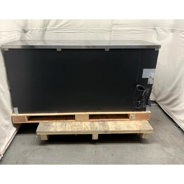 Scratch and Dent Avantco UBB-72-HC 73" Black Counter Height Narrow Solid Door Back Bar Refrigerator with LED Lighting