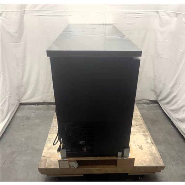 Scratch and Dent Avantco UBB-72-HC 73" Black Counter Height Narrow Solid Door Back Bar Refrigerator with LED Lighting