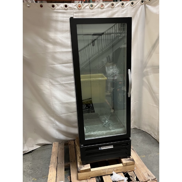 Scratch and Dent Beverage-Air MMR12HC-1-B-18 MarketMax 24" Black Refrigerated Glass Door Merchandiser with Left-Hinged Door