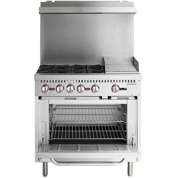 Scratch and Dent Cooking Performance Group S36-G12-L Liquid Propane 4 Burner 36" Range with 12" Griddle and Standard Oven - 170,000 BTU