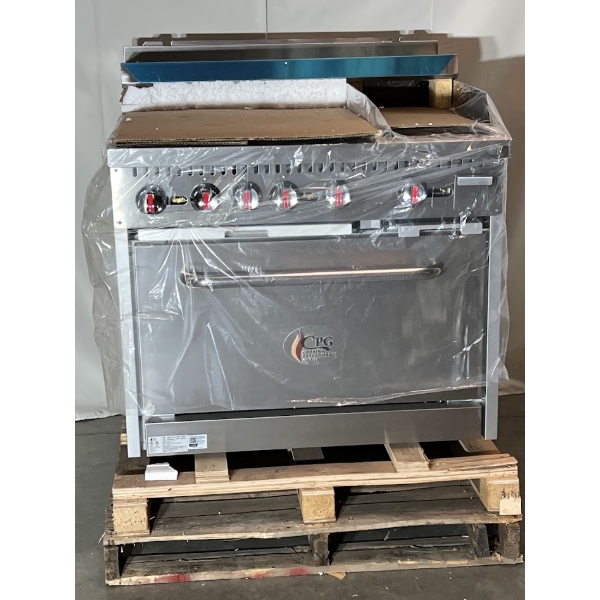 Scratch and Dent Cooking Performance Group S36-G12-L Liquid Propane 4 Burner 36" Range with 12" Griddle and Standard Oven - 170,000 BTU