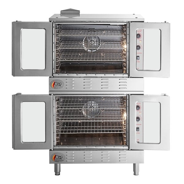 Scratch and Dent Cooking Performance Group FGC-200-LK Double Deck Standard Depth Full Size Liquid Propane Convection Oven with Legs - 108,000 BTU