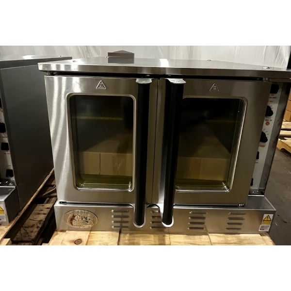 Scratch and Dent Cooking Performance Group FGC-200-LK Double Deck Standard Depth Full Size Liquid Propane Convection Oven with Legs - 108,000 BTU