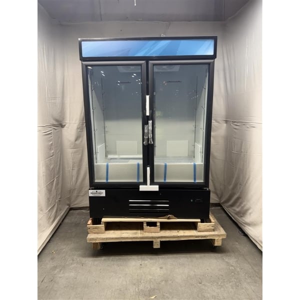 Scratch and Dent MainStreet Equipment GMC-49 52 3/4" Black Swing Glass Door Merchandiser Refrigerator - 120V