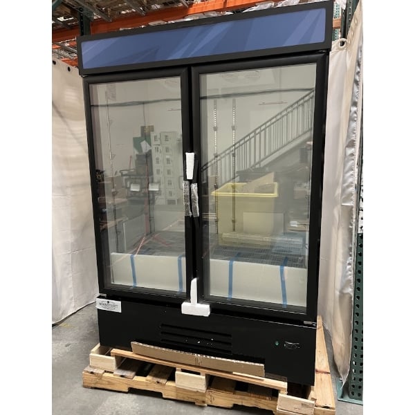 Scratch and Dent MainStreet Equipment GMC-49 52 3/4" Black Swing Glass Door Merchandiser Refrigerator - 120V