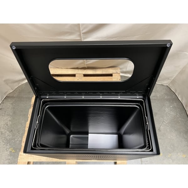 Scratch and Dent Rubbermaid® FGSR18EPLTBK Silhouettes Textured Black Steel Designer Rectangular Trash Can - 22.5 Gallon