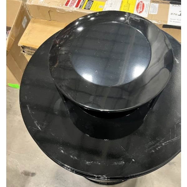Scratch and Dent Lancaster Table & Seating 55 Gallon Heavy-Duty Round Black Steel Perforated Outdoor Trash Can with Rain Bonnet Lid