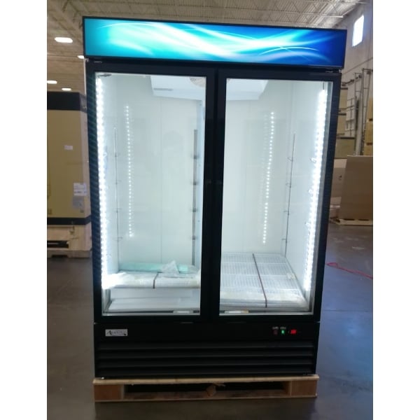 Scratch and Dent Avantco GDC-49-HC 53" Black Swing Glass Door Merchandiser Refrigerator with LED Lighting