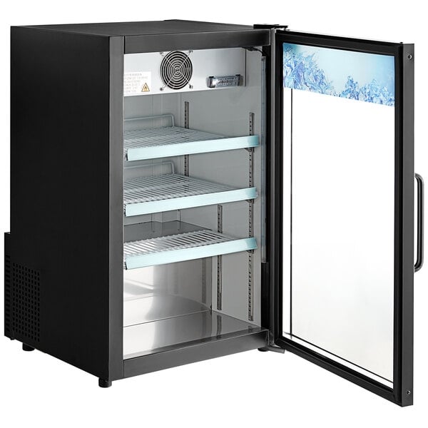Scratch and Dent Avantco CRM-7-HC Black Countertop Display Refrigerator with Swing Door - 4.1 Cu. Ft.
