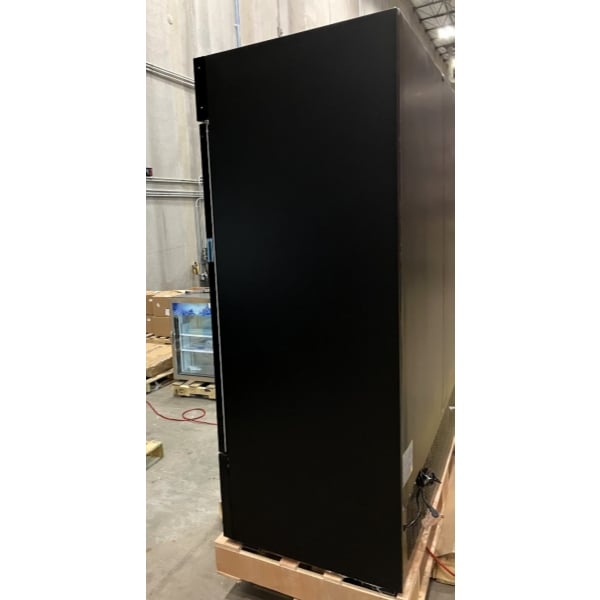 Scratch and Dent Avantco GDC-69-HC 78 1/4" Black Swing Glass Door Merchandiser Refrigerator with LED Lighting