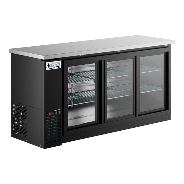 Scratch and Dent Avantco UBB-72S-HC 73" Black Counter Height Narrow Sliding Glass Door Back Bar Refrigerator with LED Lighting