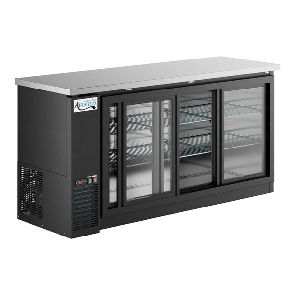 Scratch and Dent Avantco UBB-72S-HC 73" Black Counter Height Narrow Sliding Glass Door Back Bar Refrigerator with LED Lighting
