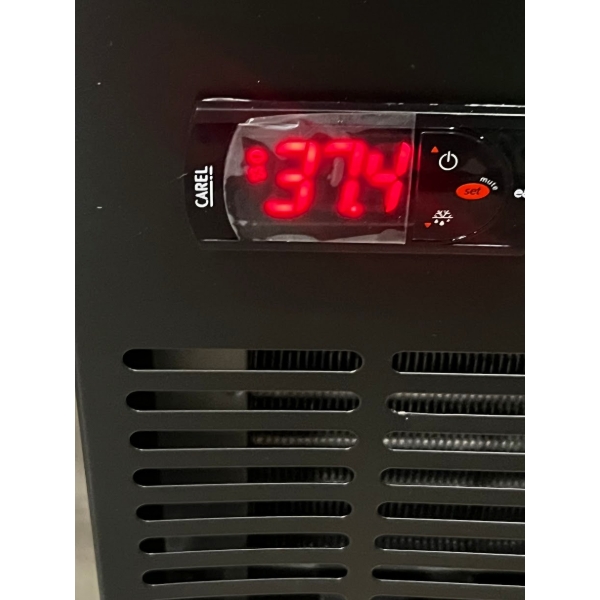 Scratch and Dent Avantco UBB-72S-HC 73" Black Counter Height Narrow Sliding Glass Door Back Bar Refrigerator with LED Lighting