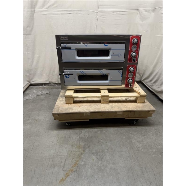 Scratch and Dent Omcan 40636 Electric Countertop 27 5/8" Double Deck Entry Max Series Pizza Oven - 220V, 3 Phase, 11.2 kW