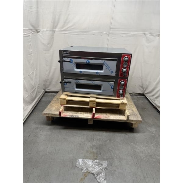 Scratch and Dent Omcan 40636 Electric Countertop 27 5/8" Double Deck Entry Max Series Pizza Oven - 220V, 3 Phase, 11.2 kW