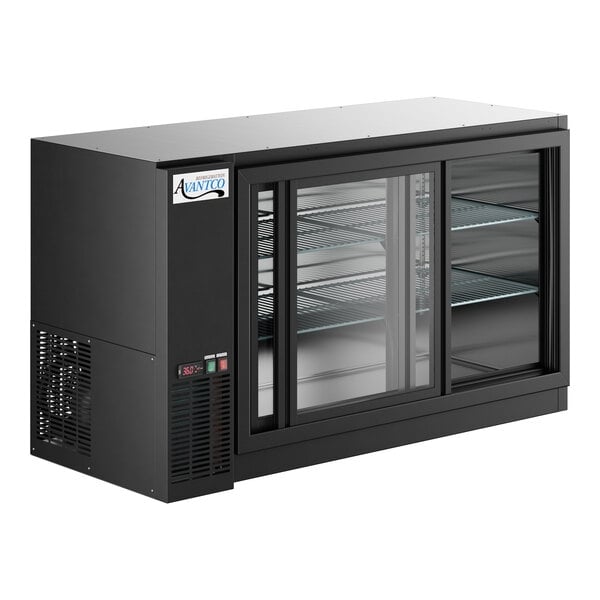 Scratch and Dent Avantco UBB-60S-GT 60" Black Underbar Height Narrow Sliding Glass Door Back Bar Refrigerator with Galvanized Top and LED Lighting