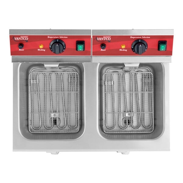 Scratch and Dent Avantco F202 30 lb. Dual Tank Medium-Duty Electric Countertop Fryer - 208-240V, 5400/7200W