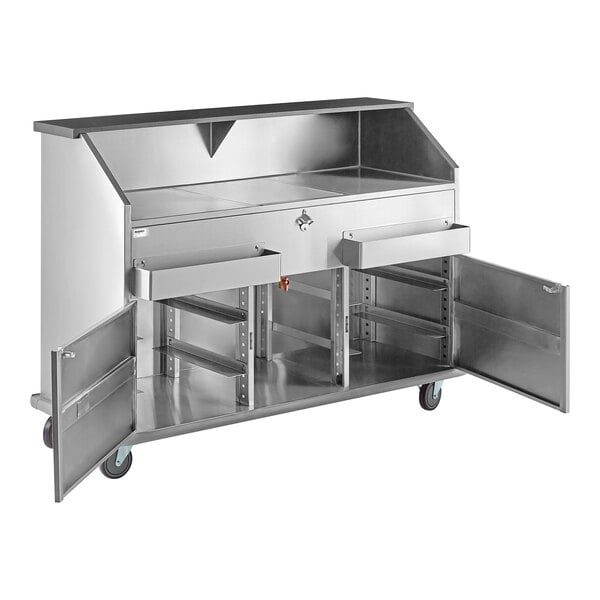 Scratch and Dent Regency 63" Standard Stainless Steel Portable Bar with Two Removable Speed Rails, Ice Bin, and Removable Ice Bin Cover