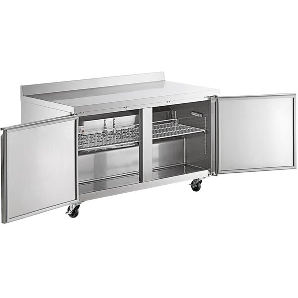 Scratch and Dent Avantco SS-WT-60F-HC 60" Two Door Worktop Freezer with 3 1/2" Backsplash