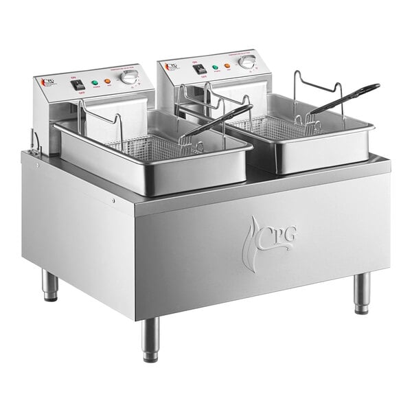 Scratch and Dent Cooking Performance Group EF302 30 lb. Dual Tank Heavy-Duty Electric Countertop Fryer - 208/240V, 8400/11,000W